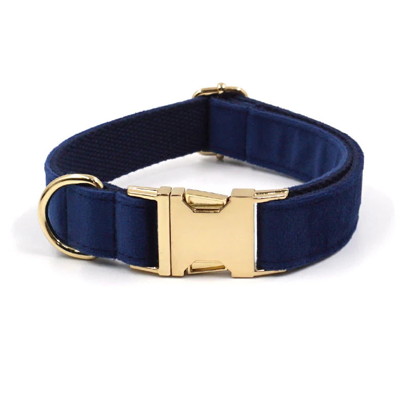 Personalized Deep Blue Velvet Dog Harness and Leash Set