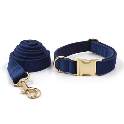 Personalized Deep Blue Velvet Dog Harness and Leash Set