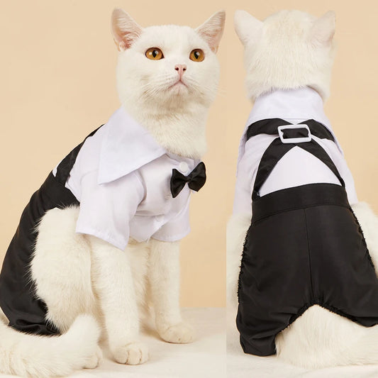 Formal Tuxedo Onesie for Cats and Small Dogs with Bow Tie