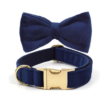 Personalized Deep Blue Velvet Dog Harness and Leash Set