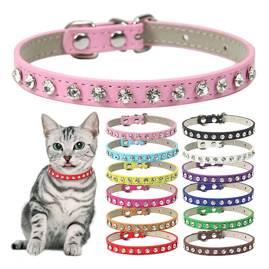 Rhinestone Cat Collar and Leather Dog Neck Strap