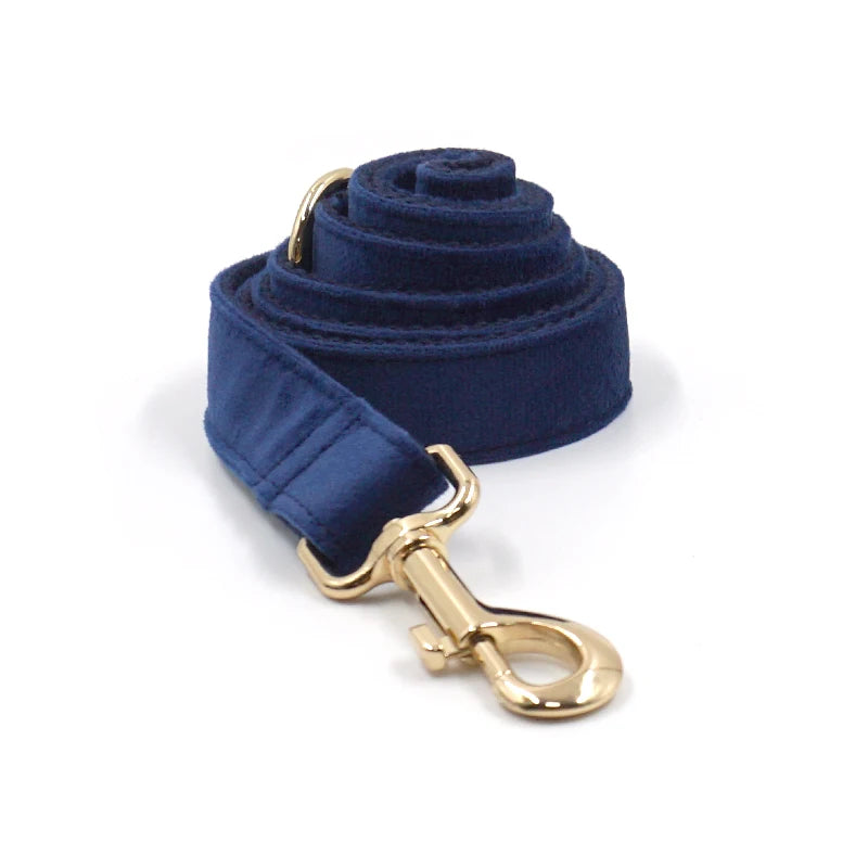 Personalized Deep Blue Velvet Dog Harness and Leash Set