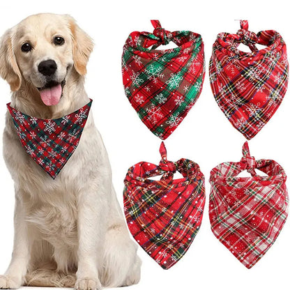 Christmas Snow Print Dog Bandana - Large Cotton Scarf