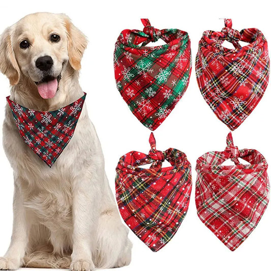 Christmas Snow Print Dog Bandana - Large Cotton Scarf