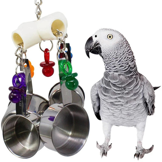 Stainless Steel Bird Toys with Chewable Acrylic Pots