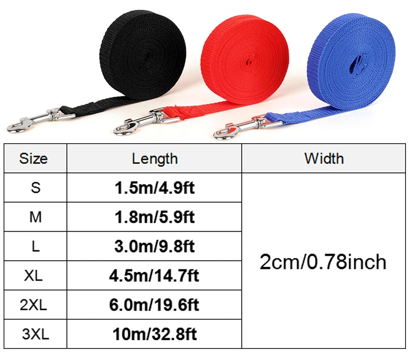 Nylon Dog Training Leash - Adjustable Length Options