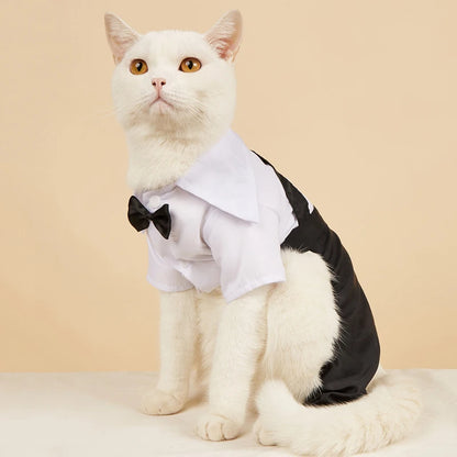 Formal Tuxedo Onesie for Cats and Small Dogs with Bow Tie