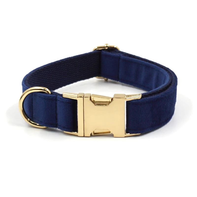 Personalized Deep Blue Velvet Dog Harness and Leash Set
