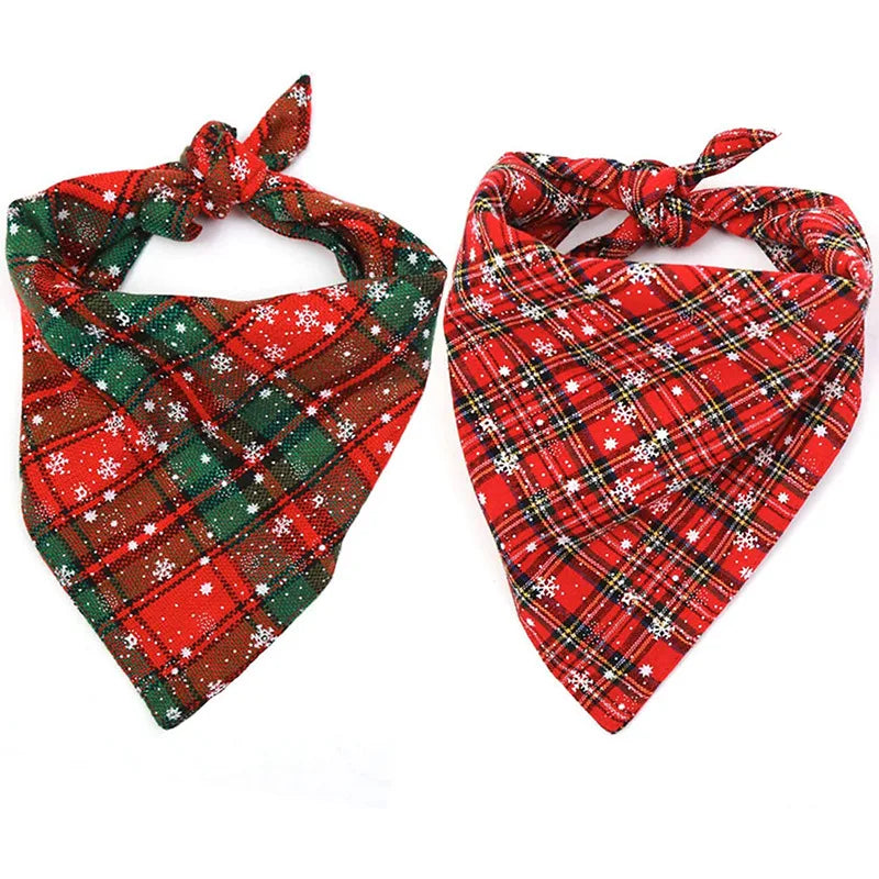 Christmas Snow Print Dog Bandana - Large Cotton Scarf