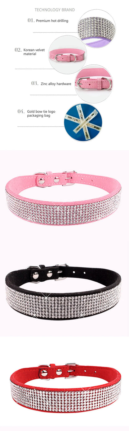 Glitter Rhinestone Dog Collar with Zinc Alloy Buckle for Small Pets
