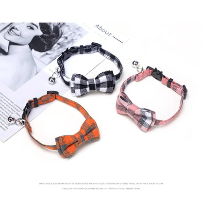 Plaid Christmas Cat Collar with Bow Tie and Bell