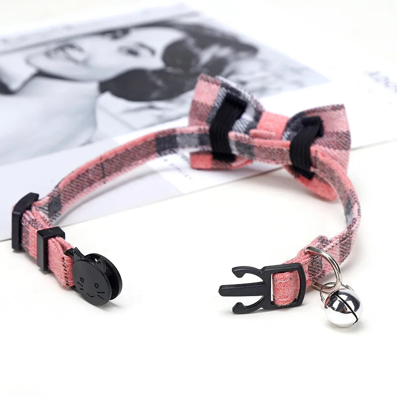 Plaid Christmas Cat Collar with Bow Tie and Bell