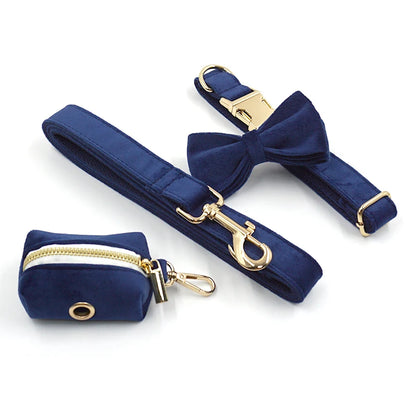 Personalized Deep Blue Velvet Dog Harness and Leash Set