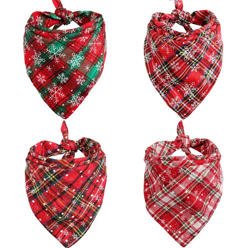 Christmas Snow Print Dog Bandana - Large Cotton Scarf