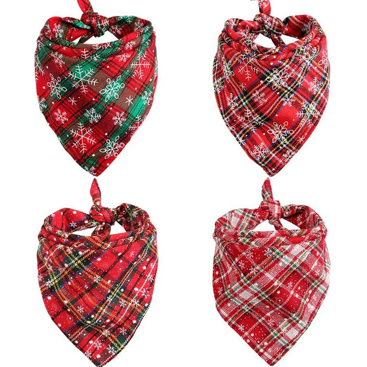 Christmas Snow Print Dog Bandana - Large Cotton Scarf