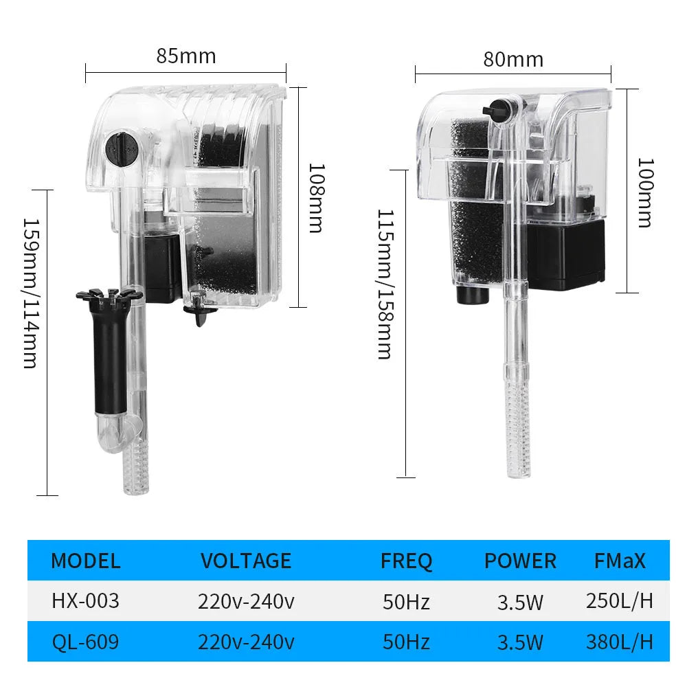 3.5W External Hang-On Aquarium Filter with Oxygen Pump