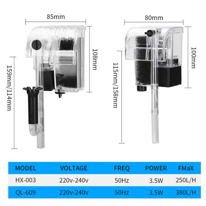 3.5W External Hang-On Aquarium Filter with Oxygen Pump