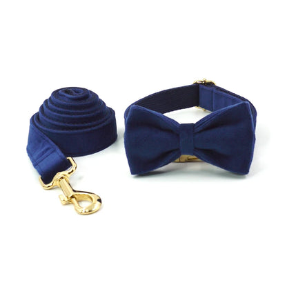 Personalized Deep Blue Velvet Dog Harness and Leash Set