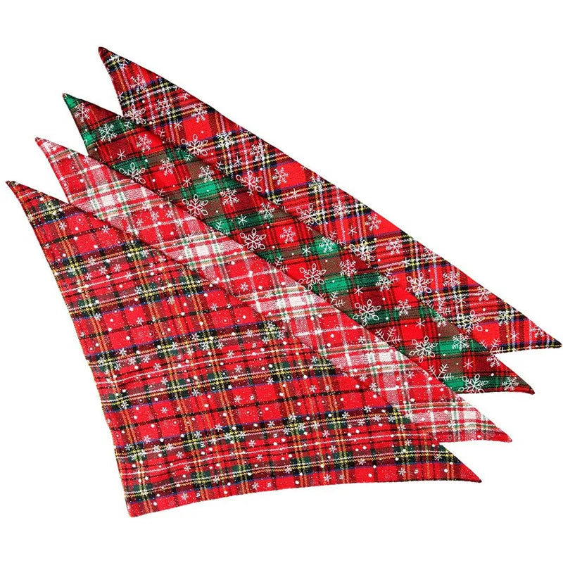 Christmas Snow Print Dog Bandana - Large Cotton Scarf