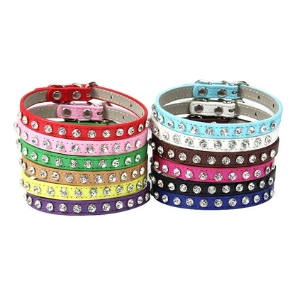 Rhinestone Cat Collar and Leather Dog Neck Strap