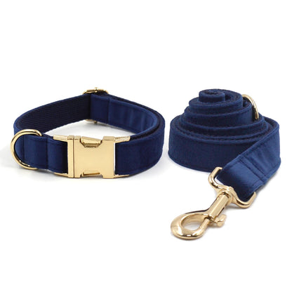 Personalized Deep Blue Velvet Dog Harness and Leash Set