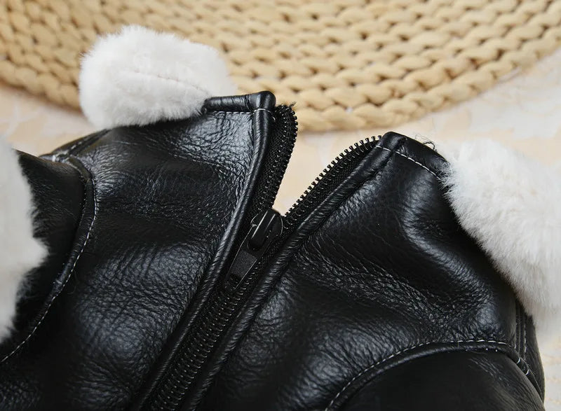 Warm Fleece-Lined Leather Jacket for Dogs and Cats