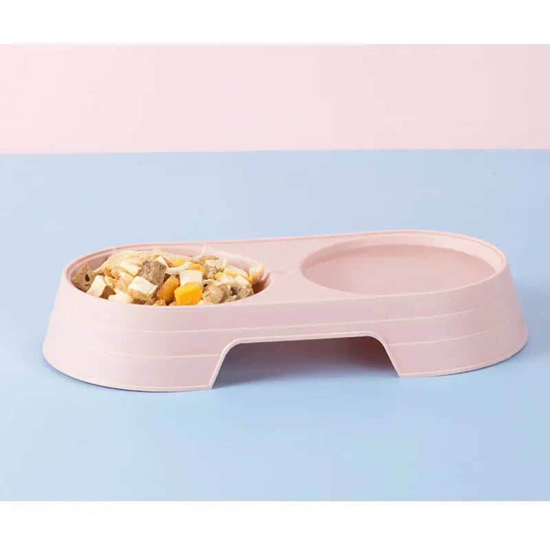 Pet Double Bowl Feeder Tray for Cats and Dogs - Macaron Design