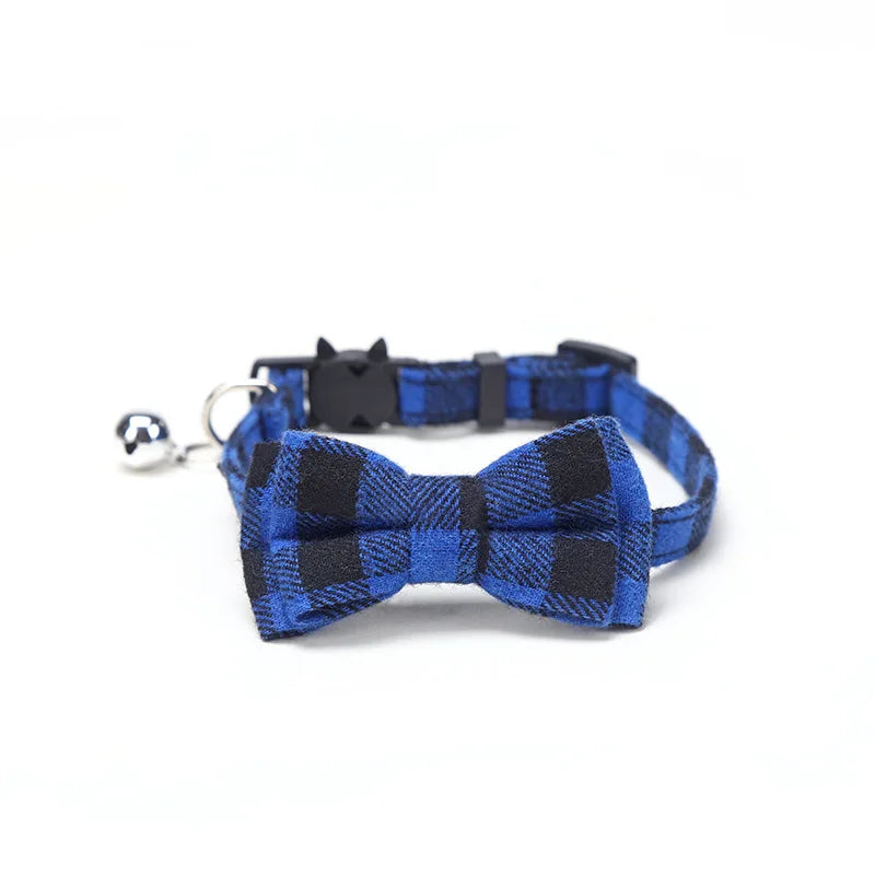 Plaid Christmas Cat Collar with Bow Tie and Bell
