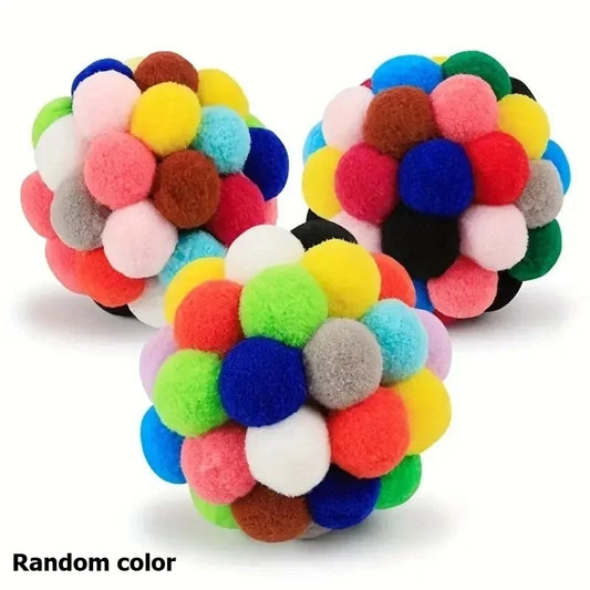Colorful Plush Cat Toy Balls with Bells - 1/3PCS Set