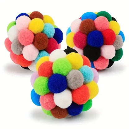 Colorful Plush Cat Toy Balls with Bells - 1/3PCS Set