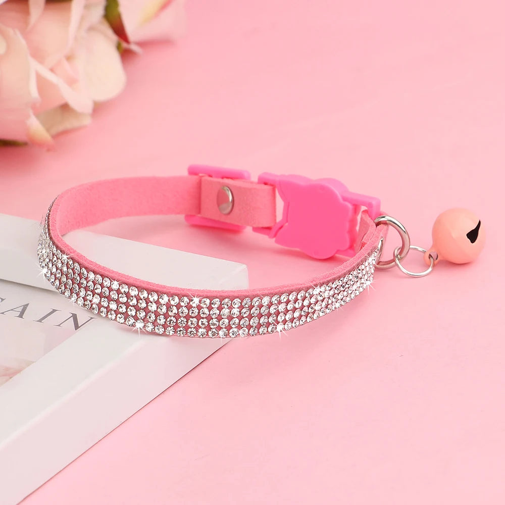 Adjustable Pink Rhinestone Cat Collar with Safety Breakaway