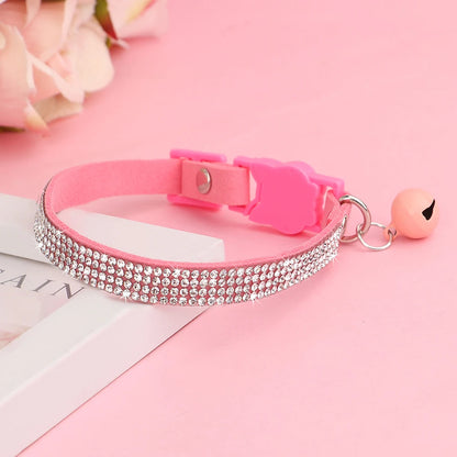 Adjustable Pink Rhinestone Cat Collar with Safety Breakaway