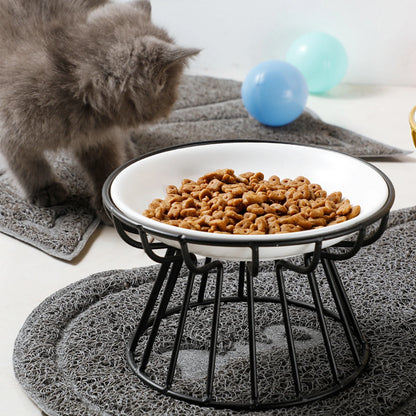 Whisker-Friendly Ceramic Cat Bowl with Stand for Food & Water