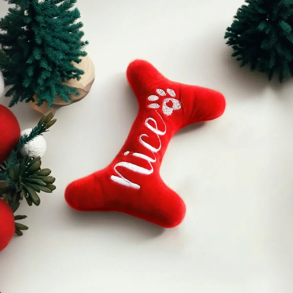 Christmas Plush Bone Chew Toy with Squeaker for Dogs