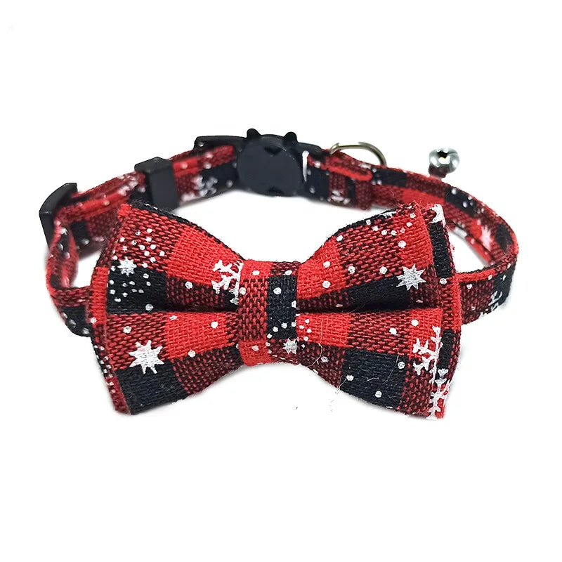 Plaid Christmas Cat Collar with Bow Tie and Bell