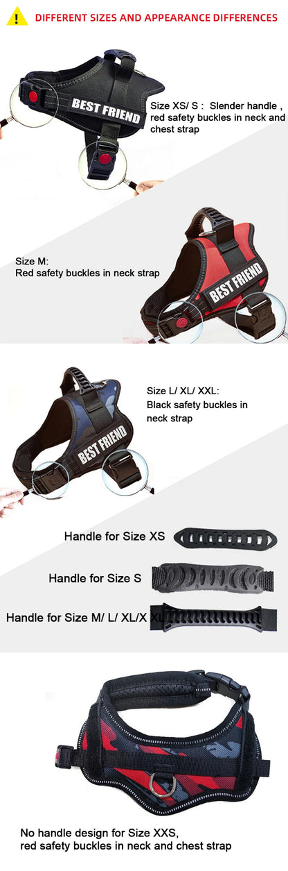 Service Dog Harness Vest with Reflective Patches for Medium Large Dogs
