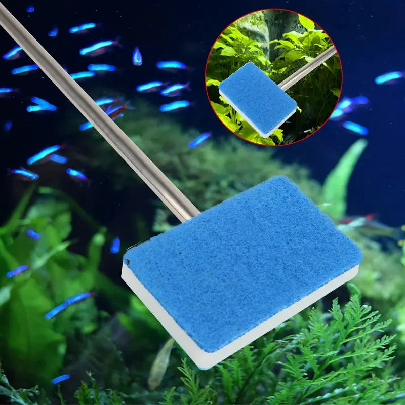 Telescopic 180° Aquarium Glass Cleaner with Double-Sided Sponge