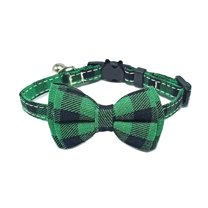Plaid Christmas Cat Collar with Bow Tie and Bell