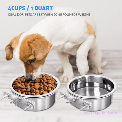 Hanging Stainless Steel Dog and Cat Food Water Bowls