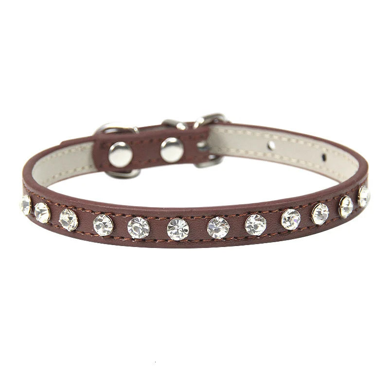 Rhinestone Cat Collar and Leather Dog Neck Strap
