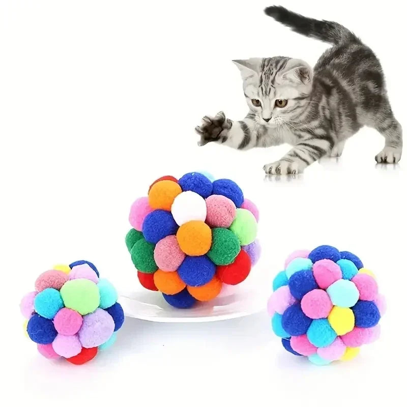 Colorful Plush Cat Toy Balls with Bells - 1/3PCS Set