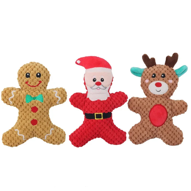 Plush Squeaky Dog Toy Set - Christmas Characters for Pets