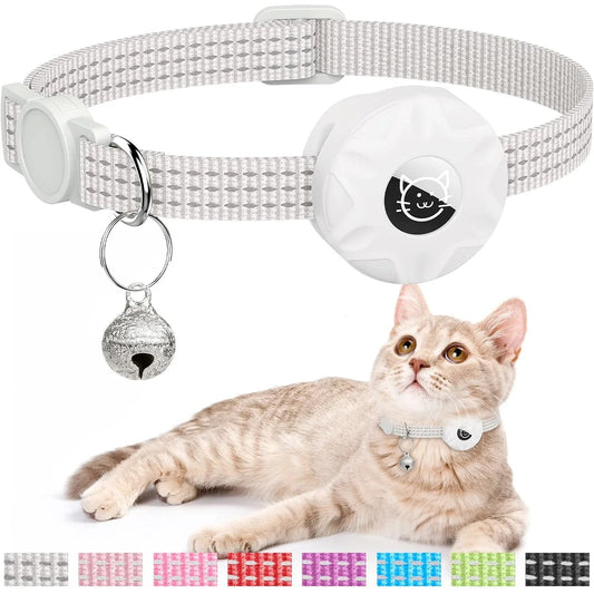 Reflective GPS Cat Collar with AirTag Holder and Bell