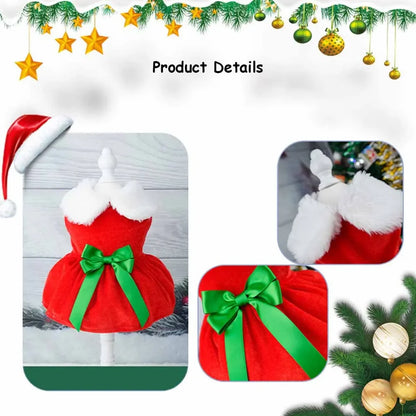 Red Christmas Dog Dress with Bow Skirt for Winter Wear