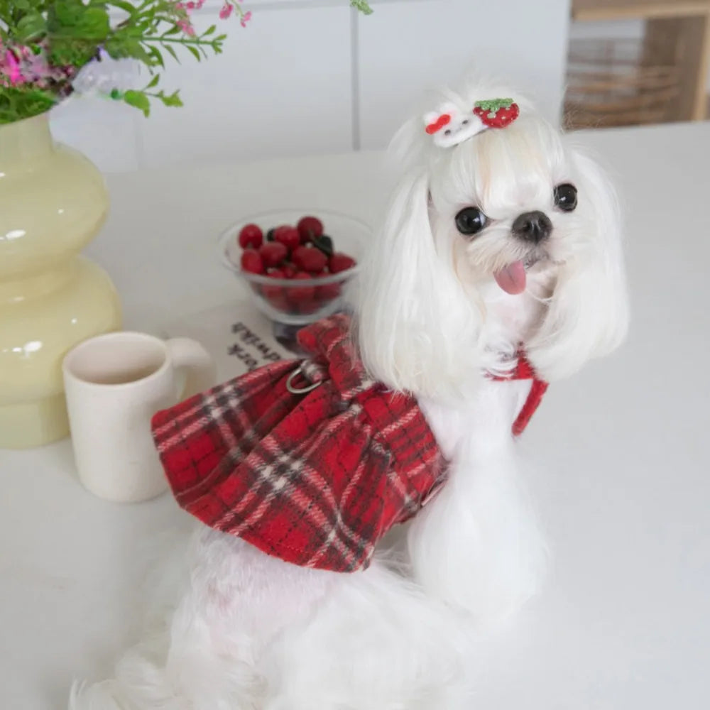 Plaid Christmas Dog Vest and Skirt for Small Pets
