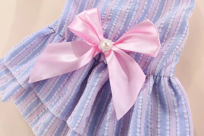 Striped Plaid Dress with Bow for Cats and Small Pets