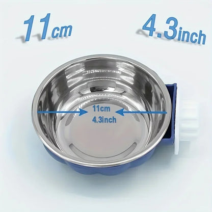 Portable Stainless Steel Pet Bowl for Cage Feeding