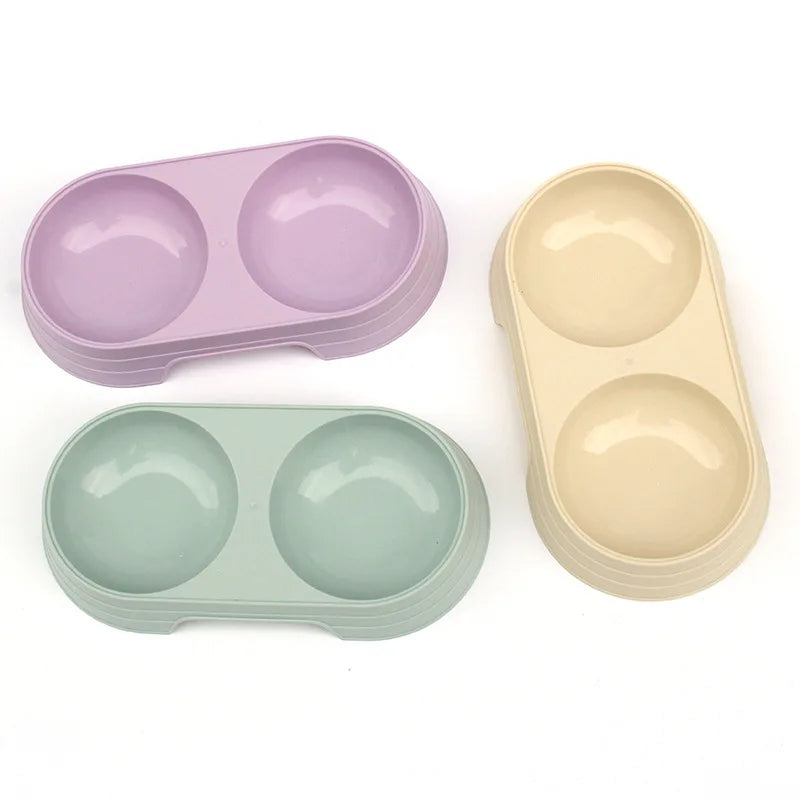 Pet Double Bowl Feeder Tray for Cats and Dogs - Macaron Design