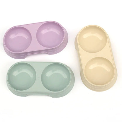 Pet Double Bowl Feeder Tray for Cats and Dogs - Macaron Design