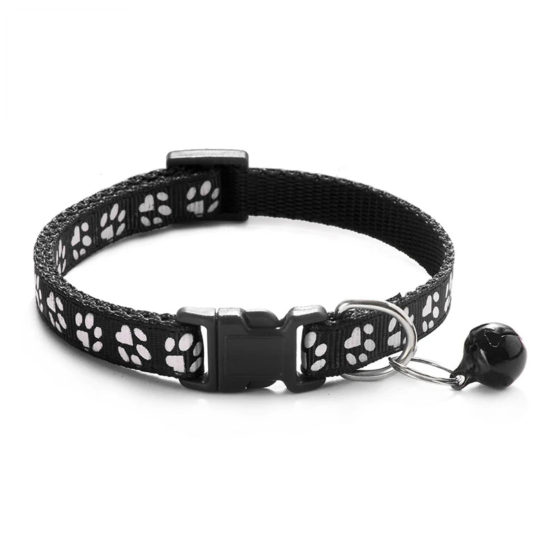 Dog Print Cat Collar with Bell - Multiple Color Options